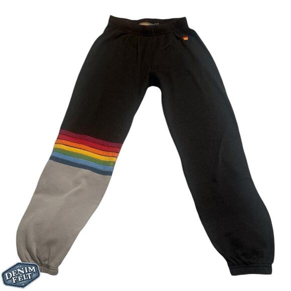 Aviator Nation Rainbow Stripe Sweatpants Black Jogger Style XS |RARE! SUPER SOFT - Picture 2 of 16